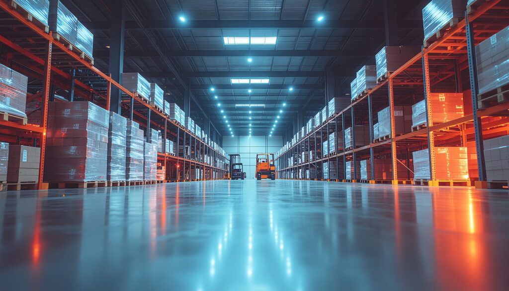 Firefly_Modern automotive logistics warehouse during facility expansion, wide-angle interior 528330